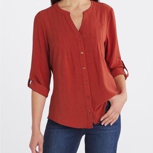 Chic Red Blouse with Button Detailing
